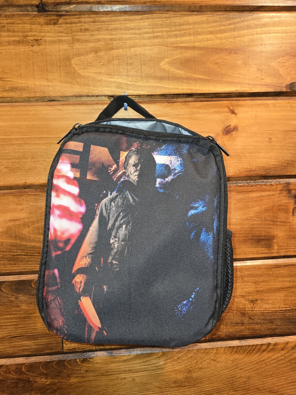 Black Graphic Lunch Bag with Horror Print